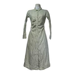 Sim & Sam Women's Sage Green Cotton Long Sleeve Button-Up Midi Shirt Dress XS